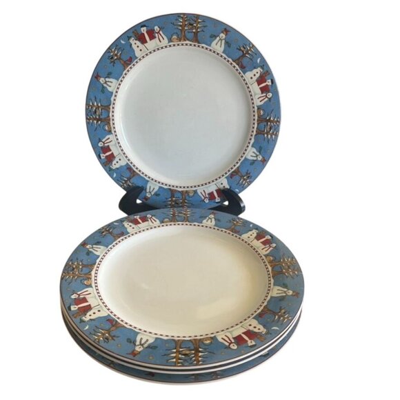 Sakura Snowman Dinner Plates By Deborah Mumm Set Of 4 Winter Theme Christmas Vtg - Picture 4 of 4